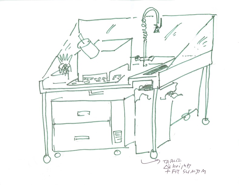 Initial design sketch for X-1 Mini custom juicing station