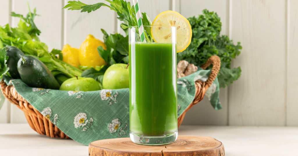 sweet dandelion greens juice recipe on a table