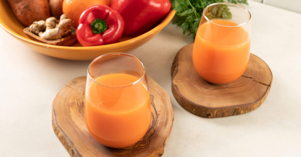 red bell pepper juice on a white table