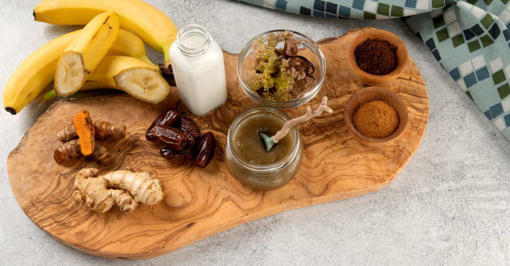 sea moss smoothie ingredients on a table